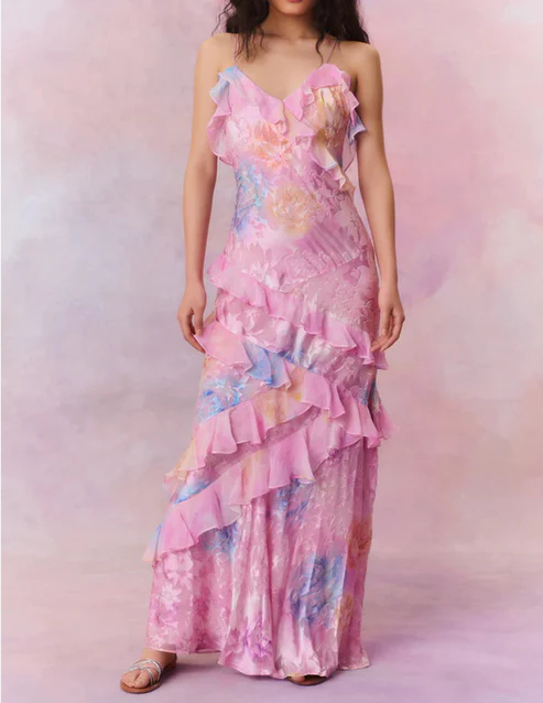 Luolandi Yellow Straps Ruffles Long Party Dress Weding Guest Dress Charming Evening Dress Formal Dress